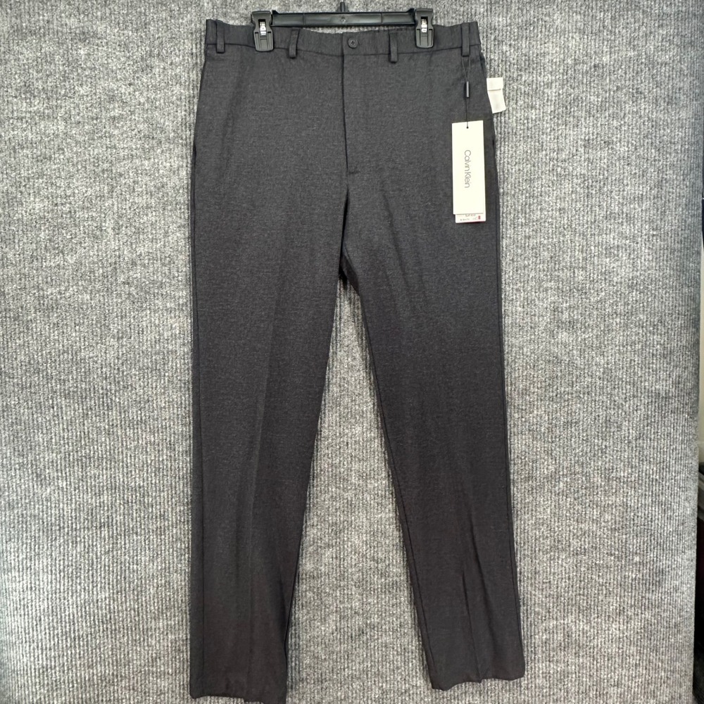 Calvin Klein Pants Mens 36x34 Grey New Slim Fit Soft Knit Trousers JDADPJ9Y0020